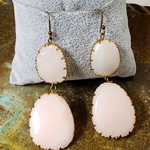 Natural Gemstone Rose Quartz Earring Crystal Chakra Dangle Heavy Pink CHANDELIER